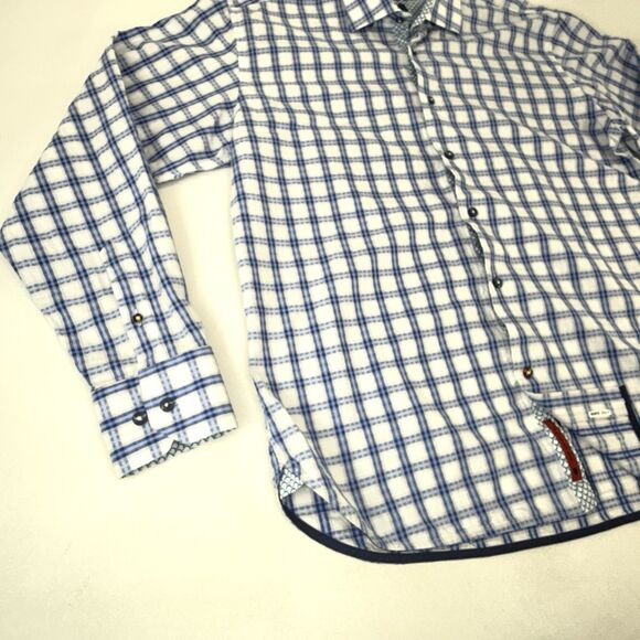 Visconti Black Shirt Mens L Large Blue Geometric Long Sleeve Button Up Flip Cuff - Picture 4 of 9